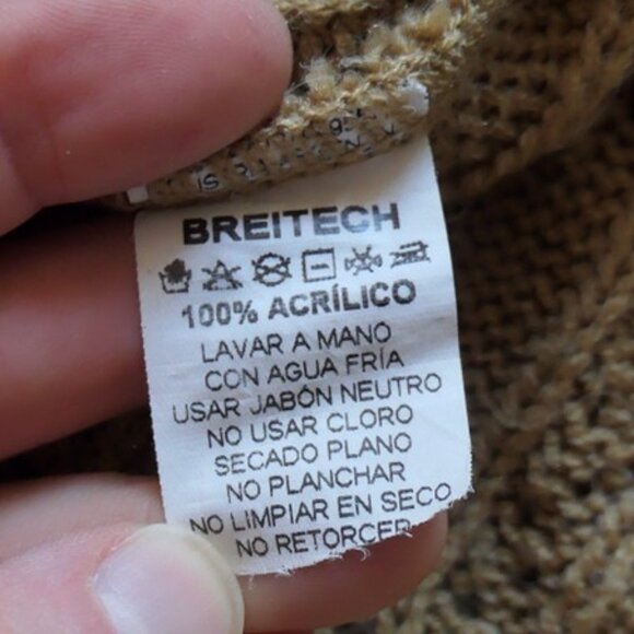 tan knit sweater with openwork and flounce details, Small. - Picture 3 of 6